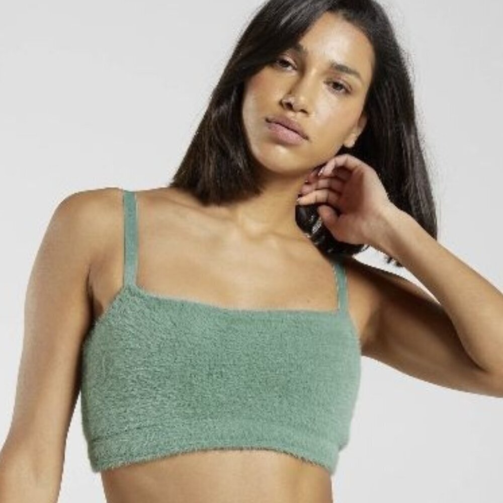 Gymshark Crop Top Whitney Simmons Eyelash Knit Bandeau Green Athletic Gym XL